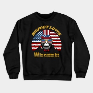 Bigfoot loves America and Wisconsin Crewneck Sweatshirt